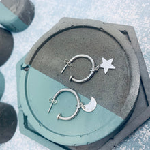 Load image into Gallery viewer, Sterling Silver Charm Hoop Earrings