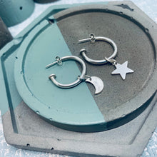 Load image into Gallery viewer, Sterling Silver Charm Hoop Earrings