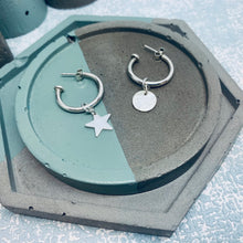 Load image into Gallery viewer, Sterling Silver Charm Hoop Earrings