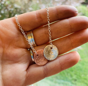 Sterling silver and copper personalised disc necklace