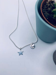 Sterling silver star and moon necklace