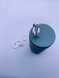 Small sterling silver textured hoop earrings